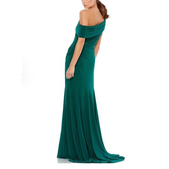 Ieena for Mac Duggal Asymmetrical Neckline Ruched Dress Emerald Size 8 NWT 26517 - Picture 9 of 15
